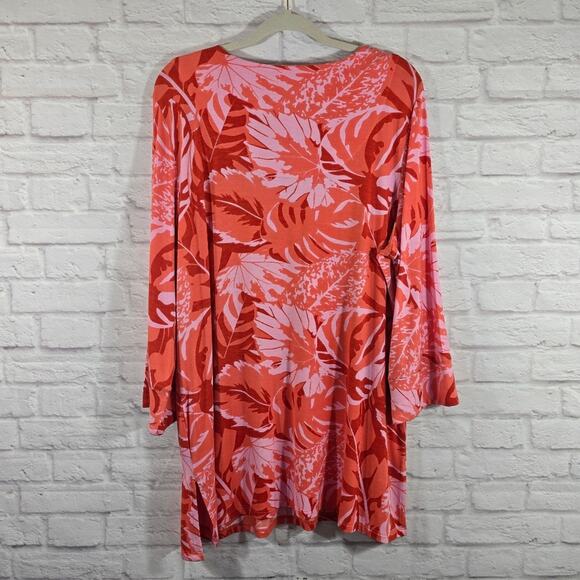 MF Soft Surroundings Floral Orange Pink Del Rio Tunic Top NWT Size XL 18 Beaded - Picture 7 of 13